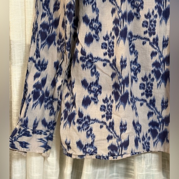 Gap Blue/Cream/Off White Long Sleeve Boho Pullover Blouse Top Size Large - Picture 5 of 15